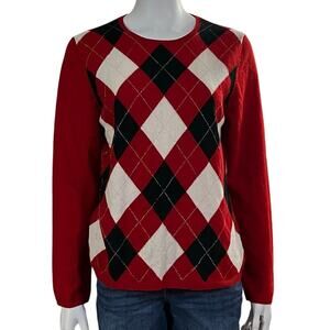 Charter Club Womens Argule Cashmere Red Black Sweater Size Large